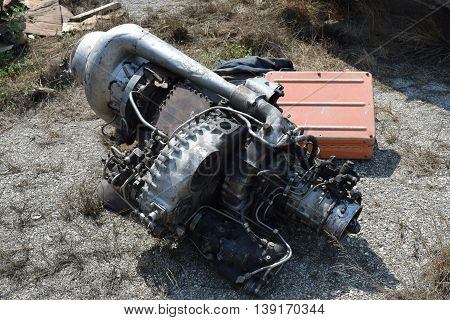 The Helicopter Engine Which Is Pulled Out Outside