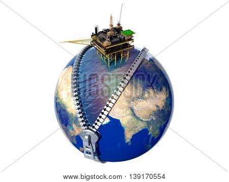 Oil production on the globe.3d render