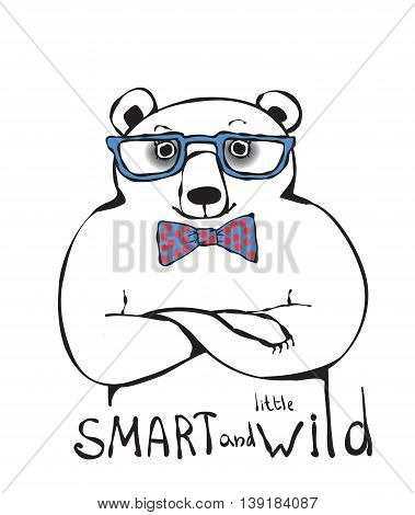 Cartoon vector bear portrait Smart and Wild.
