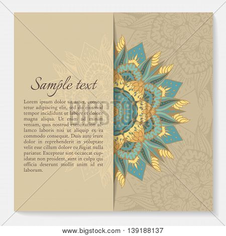 Hand drawn background with vintage decorative elements for design card or invitation. Circular mandala in vector.