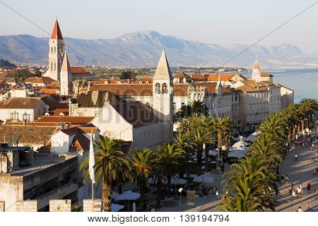 TROGIR, CROATIA - AUGUST 24, 2012: Trogir cityscape in Croatia. Trogir is a historic town on the Adriatic coast. Its historical center is enrolled on the UNESCO list of World Heritage Sites.