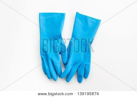 Blue gloves made from rubber for cleaner
