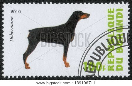 Republic of Burundi, - CIRCA 2010: A stamp printed by Burundi shows the a series of images "Dog Breeds",circa 2010