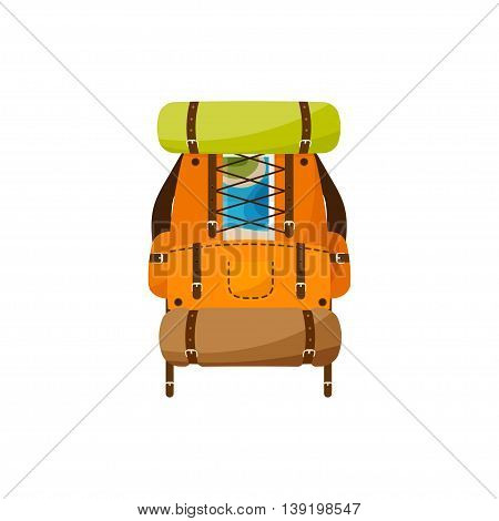 Backpack in a flat stzle. Vector illustration. School bag.Travel, camping or hiking. Tourism. Luggage