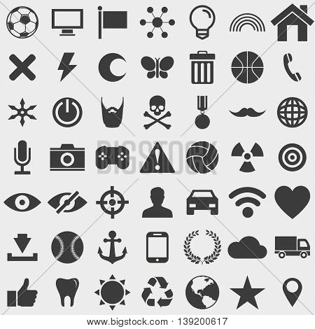 Big set of different icons in a flat design in black color. Vector illustration eps10