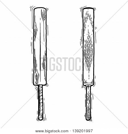 Cricket bat. cricket bat vector. cricket bat isolated. Doodle style. Equipment for cricket vector illustration isolated on white background an engraving style