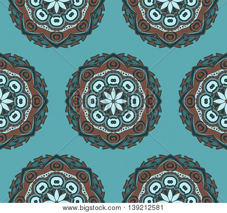 Hand drawn seamless pattern with mandalas. Endless texture can be used for wallpaper, textile, pattern fills, web page background.
