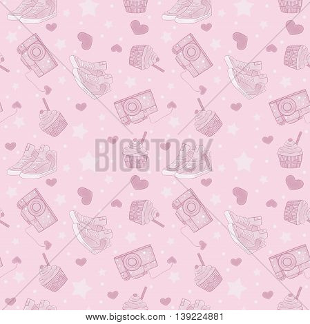 Cute fashion seamless pattern for girls. Background for girls.