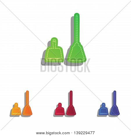 Dustpan vector sign. Scoop for cleaning garbage housework dustpan equipment. Colorfull applique icons set.