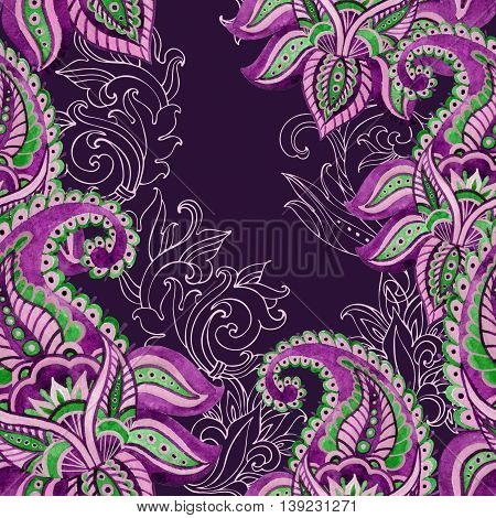 Paisley seamless pattern. Watercolor indian ornament with hand painted paisley elements. Ethnic seamless pattern.