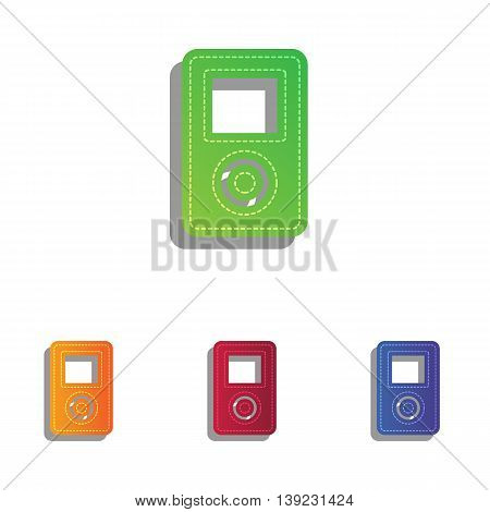 Portable music device. Colorfull applique icons set.
