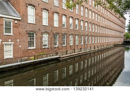 Boott Cotton Mills brick exterior in Lowell, MA, USA