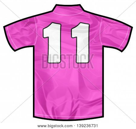 Number 11 eleven pink sport shirt as a soccer, hockey, basket, rugby, baseball, volley or football team t-shirt. For the goalkeeper or woman player