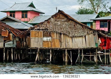 Wooden Houses On Lake Sentani, On New Guinea