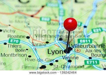 Lyon pinned on a map of France