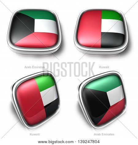 3D Arab Emirates And Kuwait Flag Button