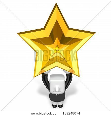 3D Business Man Holding Big Gold Star