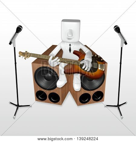 3D Business Man Playing The Guitar On The Woofer With Mike