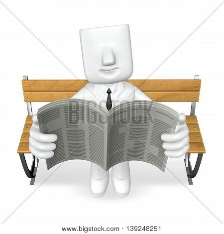 3D Business Man Reading The Newspaper On The Bench