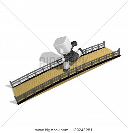3D Business Man Running On The Bridge