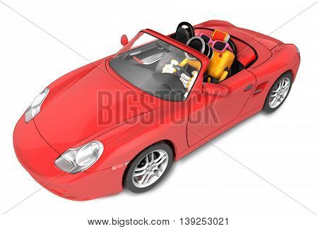 Driving A Red Sports Car In Yellow Camera Character. Create 3D Camera Robot Series.