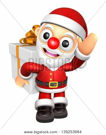 Santa Mascot The Hand Is Holding A Big Gift Box. 3d Christmas Character Design Series.