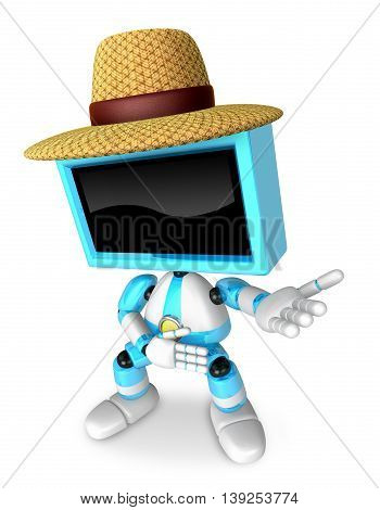 Sky Blue Tv Farmer Character Are Kindly Guidance. Create 3d Television Robot Series.