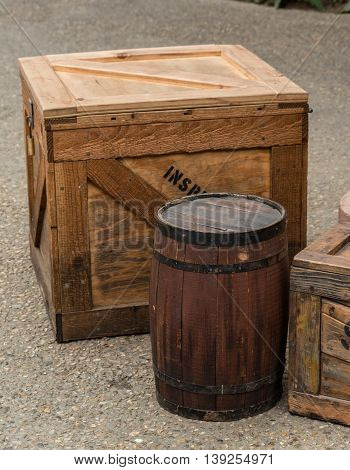 Wooden Crate And Barrel Are Ready For Long Trip