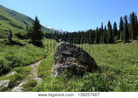 hiking trail on beautiful mountains in xinjiang china