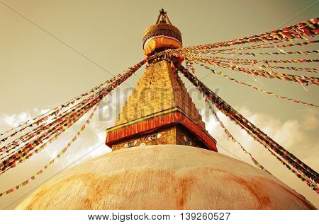 View of Buddhist Boudhanath Stupa in Kathmandu Nepal