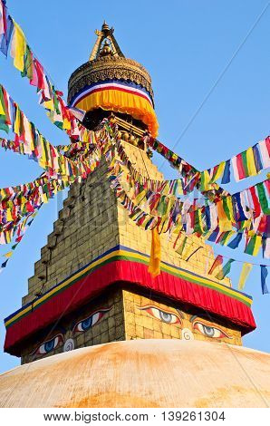 View of Buddhist Boudhanath Stupa in Kathmandu Nepal