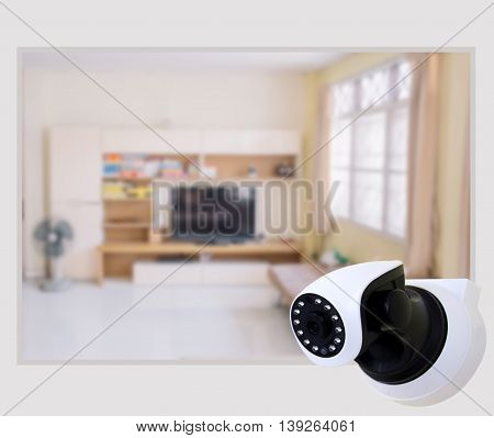 Security camera on Wood table. IP Camera