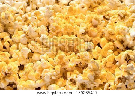 Tasty Air Popped Nacho Cheese Flavored Popcorn Texture Background