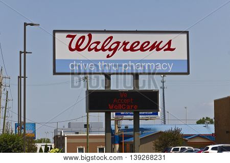 Indianapolis - Circa July 2016: Walgreens Retail Location. Walgreens announced its plans to acquire Rite Aid in a deal worth $17.2 billion IV