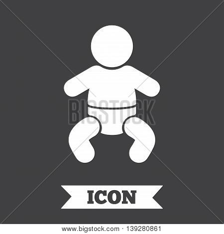 Baby infant sign icon. Toddler boy with diapers symbol. Child WC toilet. Graphic design element. Flat infant symbol on dark background. Vector