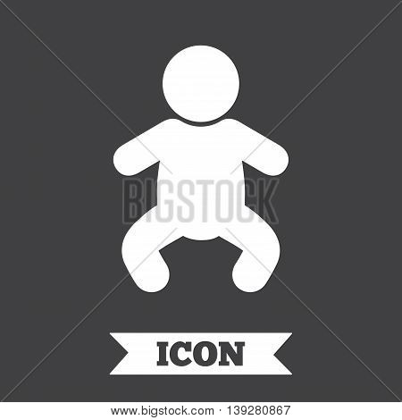 Baby infant sign icon. Toddler boy in pajamas or crawlers body symbol. Child WC toilet. Graphic design element. Flat baby infant symbol on dark background. Vector