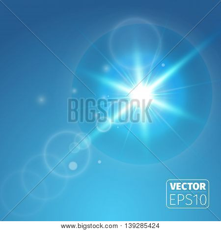 The sun in the blue sky. Vector illustration.