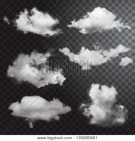 Set of transparent different clouds. Flares. Vector illustration