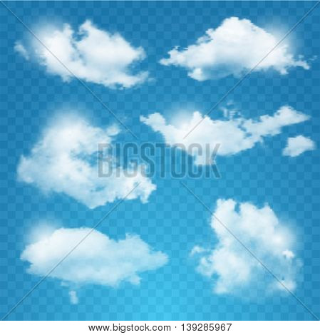 Set of transparent different clouds. Flares. Vector illustration