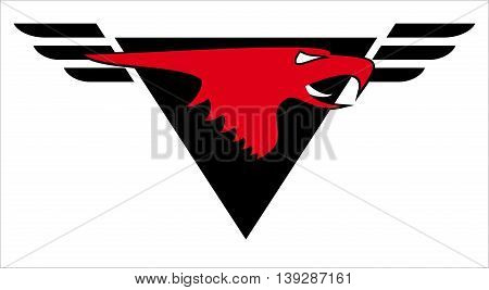 Eagle mascot. Red Head Eagle with upside down triangle and spread wings at the background.