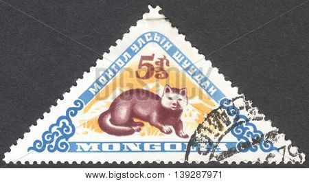 MOSCOW RUSSIA - CIRCA JANUARY 2016: a post stamp printed in MONGOLIA shows a Martes zibellina animal the series 