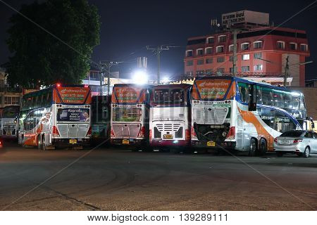 CHIANGMAI THAILAND -JULY 18 2016: Transport government company Double deck bus route Bangkok and Chiangmai. Photo at Chiangmai bus station.
