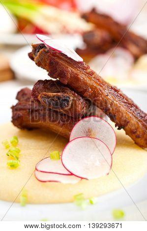 Pork Ribbs On Polenta Corn Cream Bed