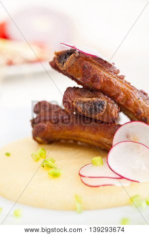 Pork Ribbs On Polenta Corn Cream Bed