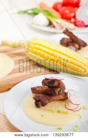 Pork Ribbs On Polenta Corn Cream Bed
