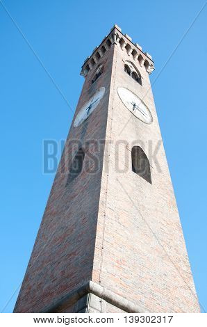Belltower in the city of Santarcangelo of Romagna. Emilia-Romagna