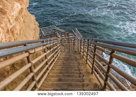 Staircase to ocean at Sunset Cliffs in San Diego, California.