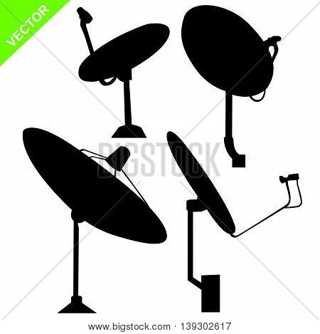 Set of Satellite dish silhouette on white color background