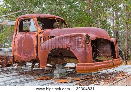 ROSA BROOK AUSTRALIA - APRIL 5 2016: A rusting truck known locally as a Ute parked at Rosa Brook in the Margaret River area of Western Australia.