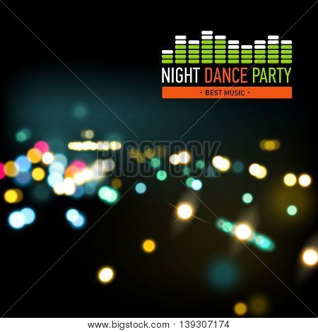 Realistic festival vector lights. Night road blurred background with bokeh lights. City landscape. Vector illustration.